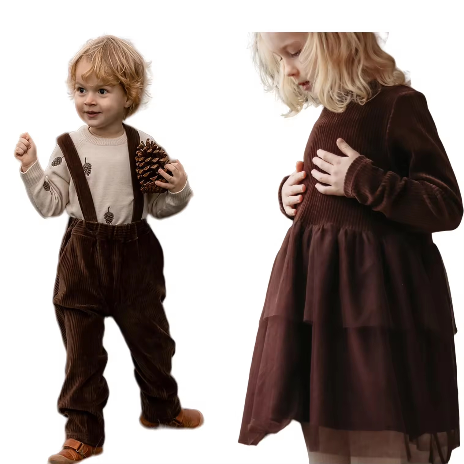 Brother and Sister Matching Clothes Vintage Style Elegant Long Sleeve Velvet Pants for Boys and Girls' Tutu Dress for Spring