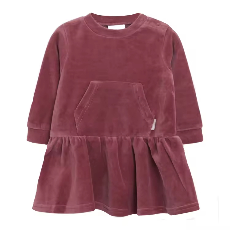 Knee Length Cute Simple Baby Girl Dresses Warm Soft Brick Red Color Winter Corduroy Dress Kids