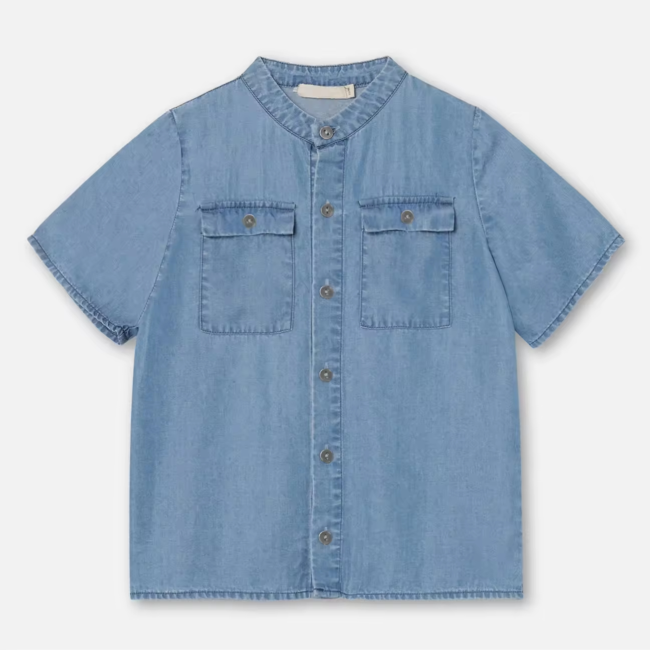 Custom Light Blue Denim Shirt for Boys 2025 Embroidered Casual Short Sleeve Branded for Teenagers and Little Toddlers