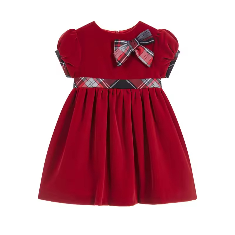 Small Girls Princess Dresses Fashionable Red Velvet Christmas Kids Dress